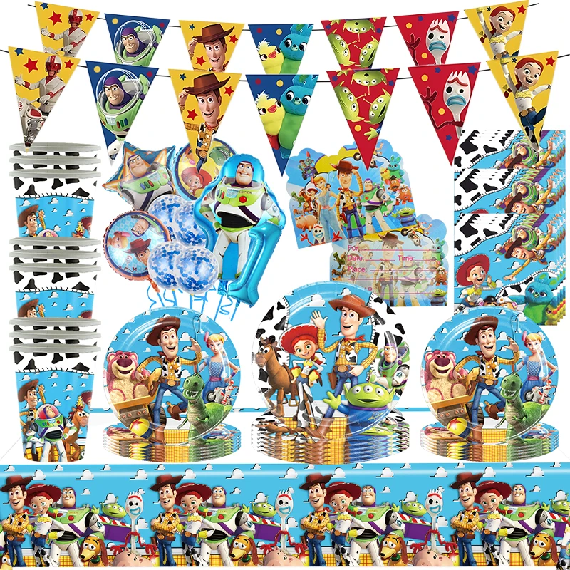 Toy Story Party Supplies Cup Plates Tablecloth Buzz Lightyear Balloons Kit Cake Toppers Gift Lotso Birthday Party Decorations