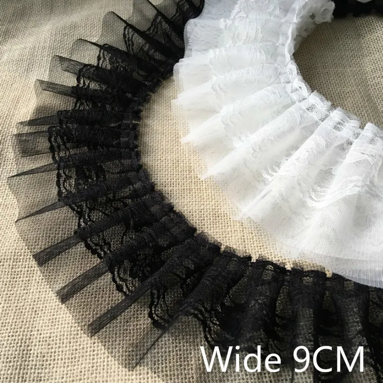 9 CENTIMETRI di Larghezza di Lusso A Pieghe In Chiffon di Applique Del Merletto Guipure 3D Ricamato Ribbon Ruffle Trim Bordo Artigianato FAI DA TE