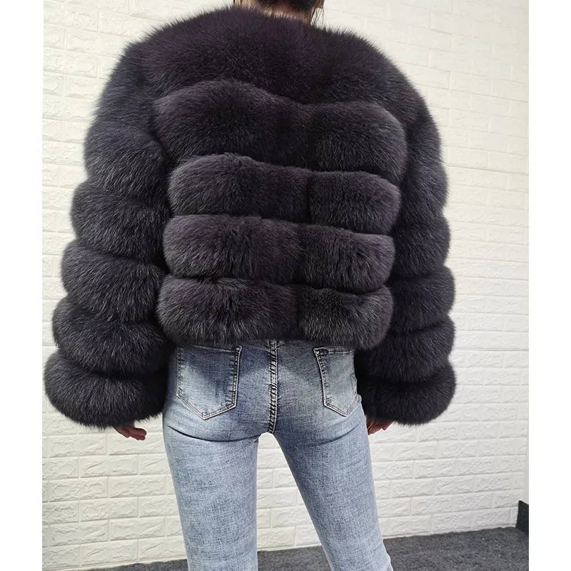 2024 Luxury Grey Furry new style real fur coat natural fur jacket female winter warm leather fox fur coat high quality fur vest