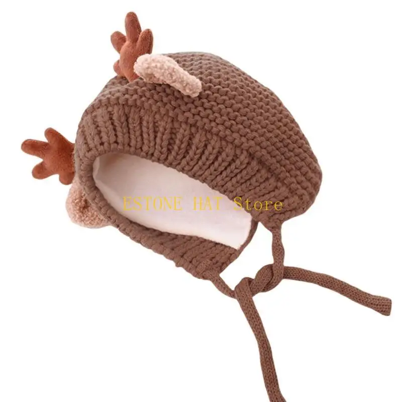 49MF Christmas Hat with Antlers White Liner for Christmas Festival Party New Year Headwear Santa Costume Accessory Gift