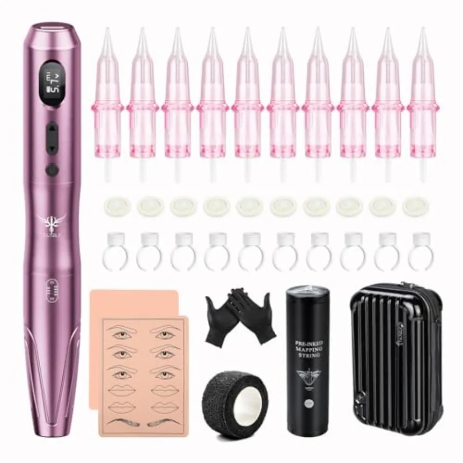 

Набор для перманентного макияжа с беспроводным аккумулятором 900 мАч и 10 картриджами-иглами для бровей, губ, подводки глаз, микроблейдинга