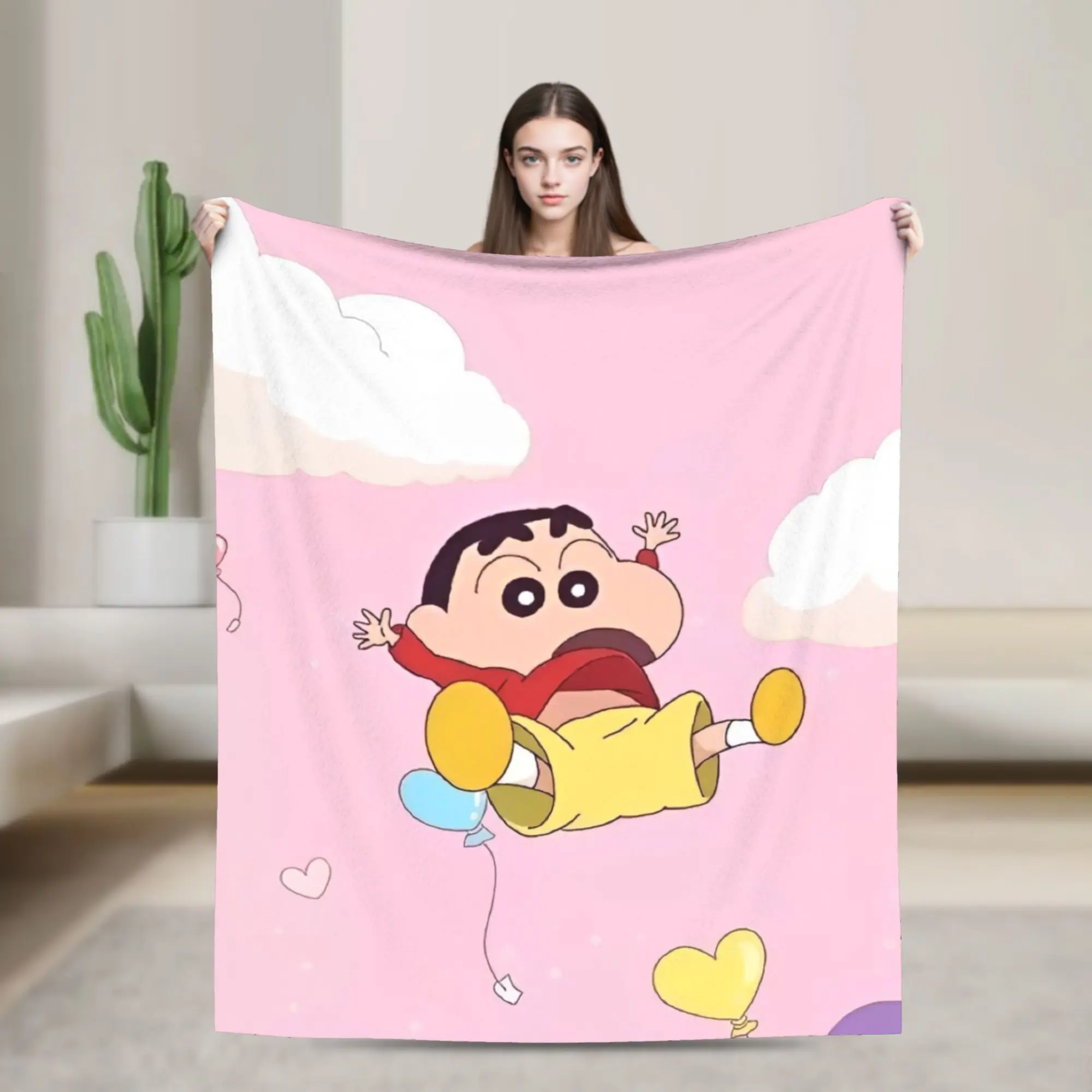 

Crayon Shin-Chan Blanket Cover Coral Fleece Plush Manga Comedy Lightweight Throw Blankets for Airplane Travel Bedroom Quilt