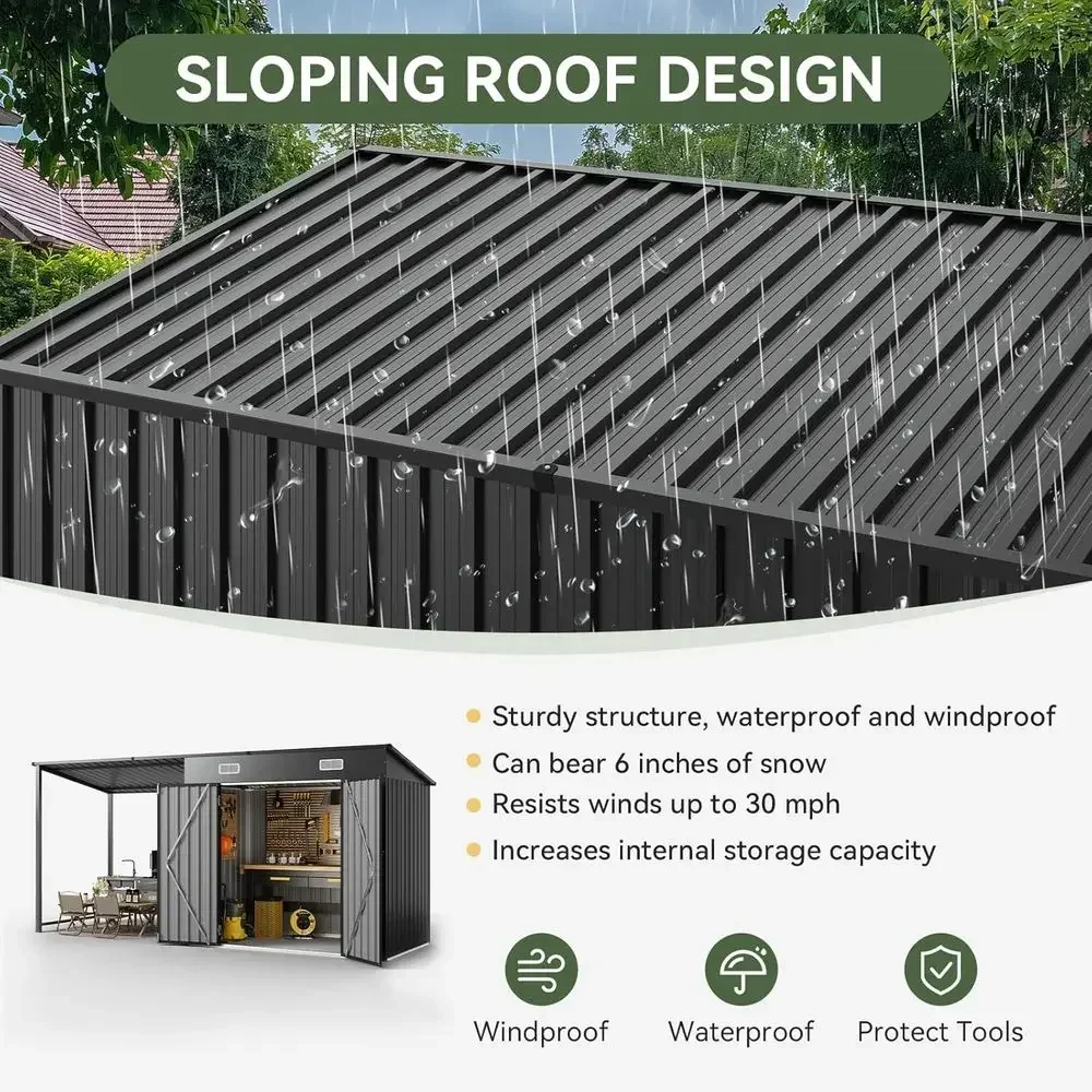Outdoor Storage Shed & Hardtop Gazebo Combo, 12x4 Metal Lean-to Shed with Open Pergola, 2-in-1 Garden Tool Shed or Patio Shelter view 6