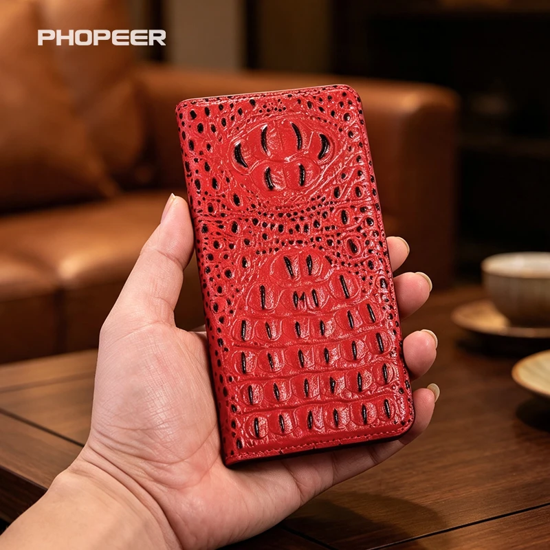 Luxury Genuine Leather Case for iQOO Z7 Z7X Z6 Z6X Z5 Z3 Z2 Z1 3D Crocodile Claw Flip Magnetic Phone Case