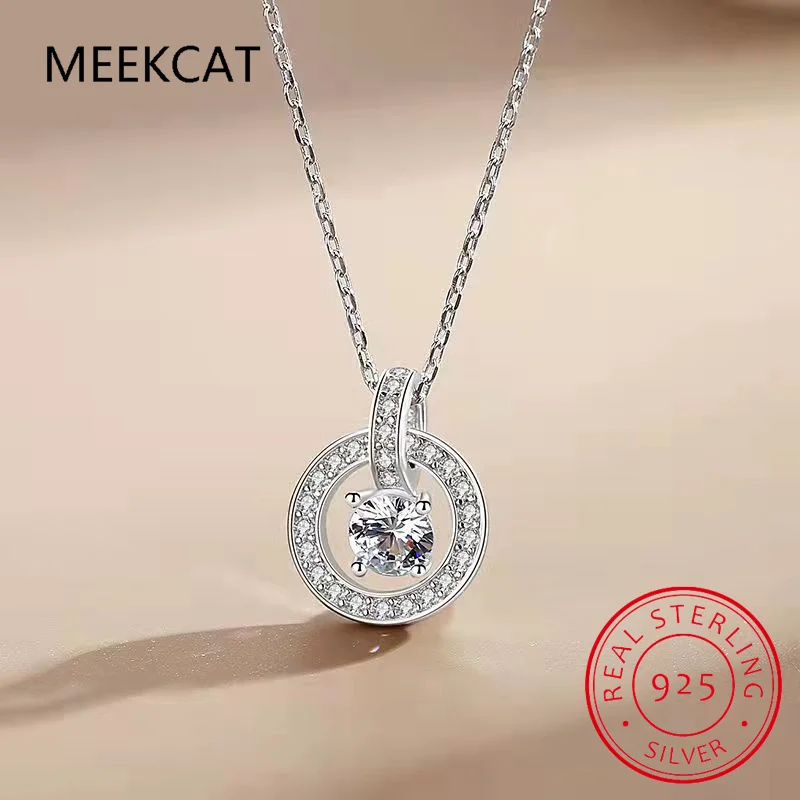 1/0.8 CT Moissanite Pendant For Women Simulated Diamond Necklace S925 Sterling Silver Jewelry Girl Valentine's Day Gift