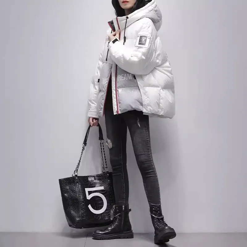 

White Down Coat Women's Short Coat 2023 Winter New Korean Hooded 90%White Duck Down Jacket Fashion Warm Thicken Short Overcoat