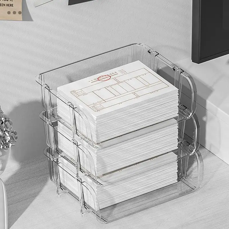 Office File Box Desktop A4 Document Organizer Stackable Laminated Papers Rack All-purpose Bathroom Storage Tray for Home