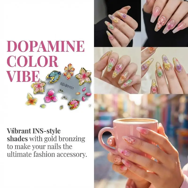 

Blossom Petal 5D Nail Stickers Floral Bronzing Highlights for Spring Summer Nails DIY Art Home Salon Use Easy to Apply