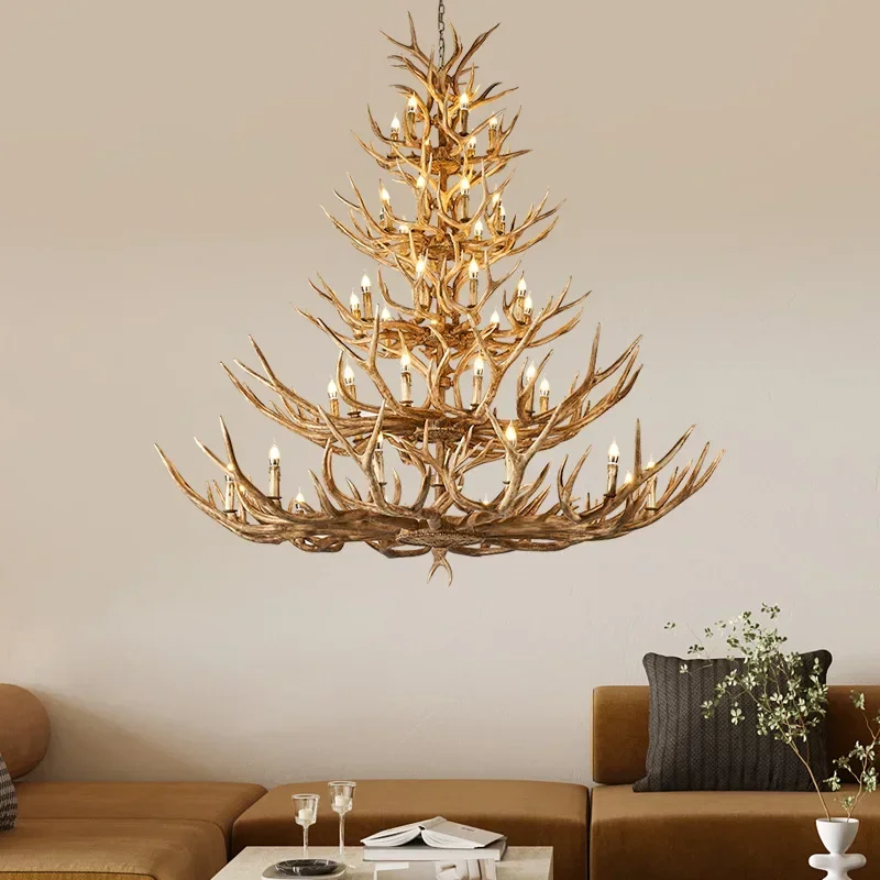 Estilo de natal antler veado lustre para sala estar loft grande resina veados pendurado luminária fazenda grande pendurado luz