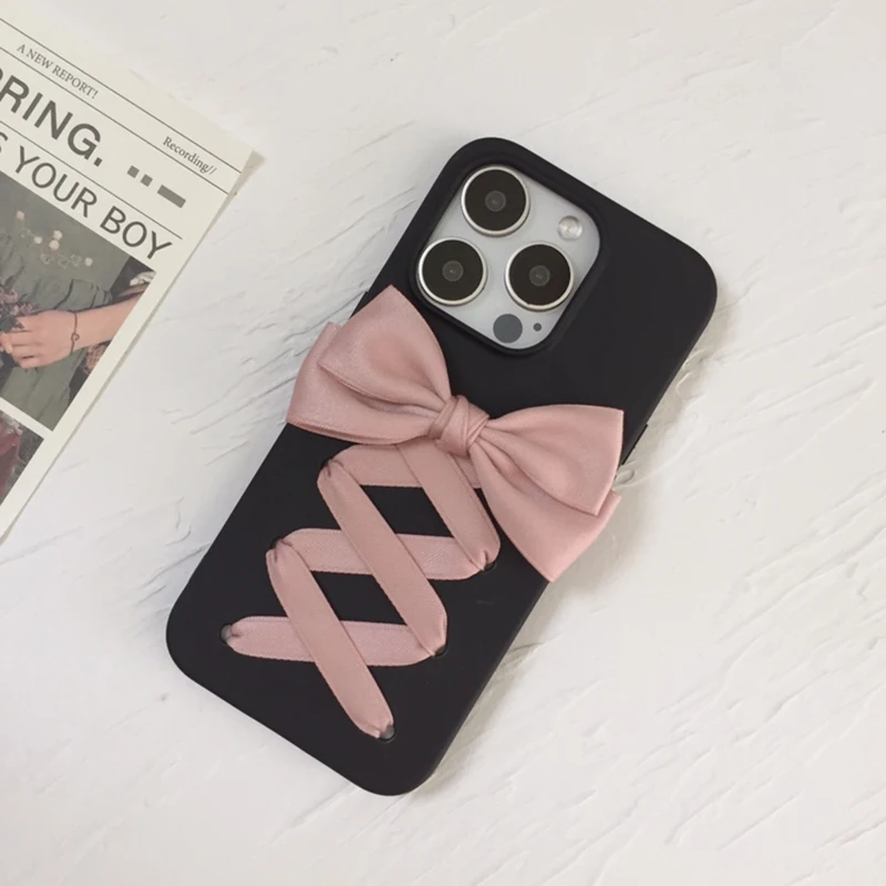 Loria Ballet Theme Y2K Girl'S Phone Case Bow Handmade iphone 15 Pro Max Soft Case Silicone for iphone 16 14 13 11 12 Pro Max