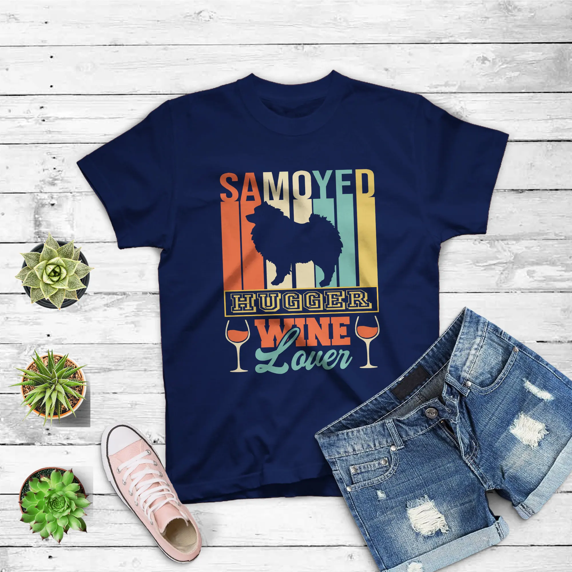 Samoyed T Shirt Wine Lover For Women Mom Funny