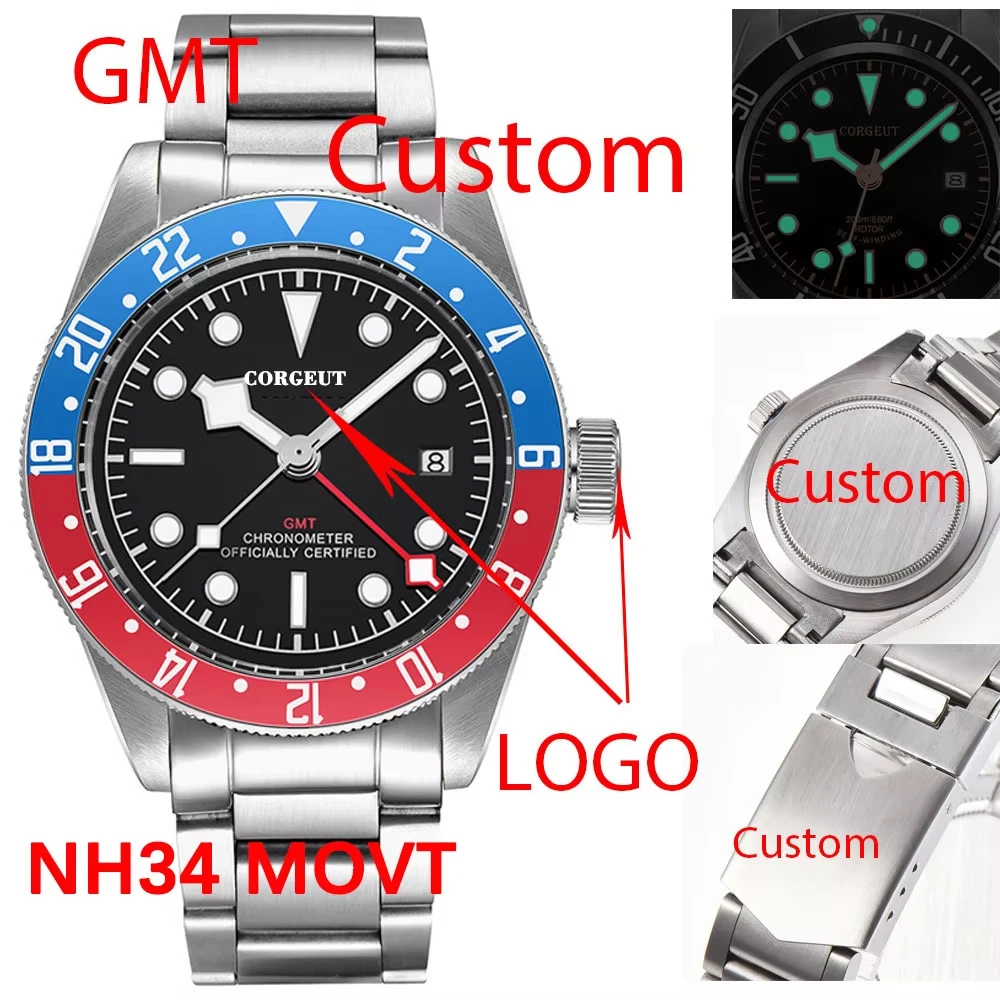 41mm GMT Men's Mechanical Watches 100M Waterproof Custom Logo Sapphire Glass Stainless Steel Business Automatic Men Watch