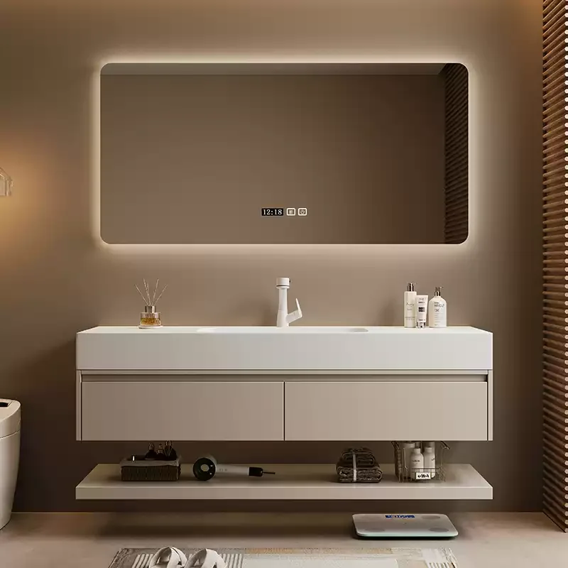 

Modern light luxury rock slab hot bending integrated basin bathroom cabinet toilet washbasin wash table combination