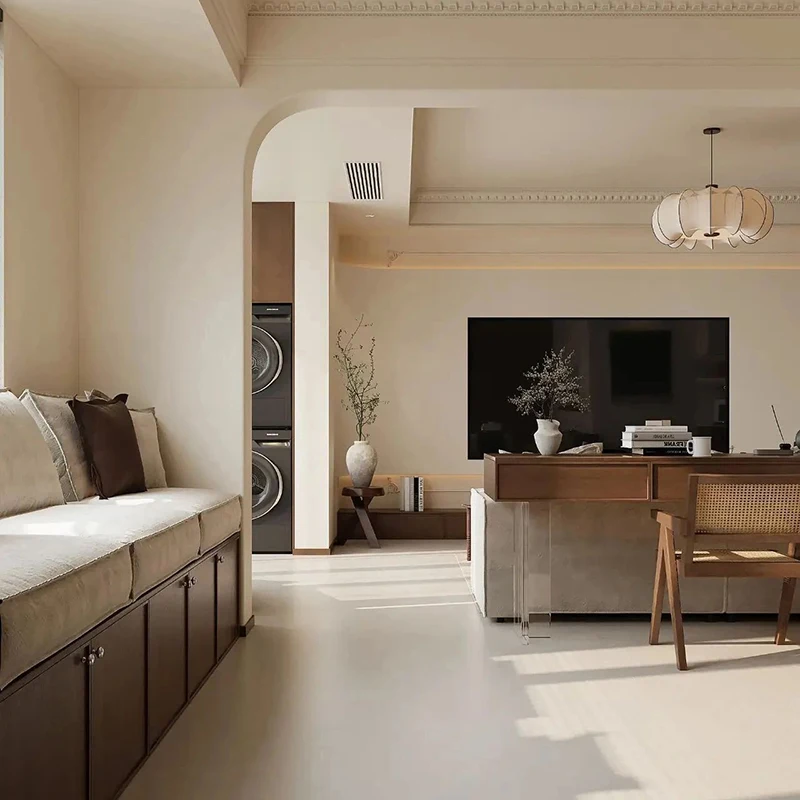 طاولة طعام خشبية على الطراز الكريمي العتيق، خزانة غرفة المعيشة، تصميم جرافيك مخصص للمنزل بأكمله لمشروع الشقة أو الفيلا