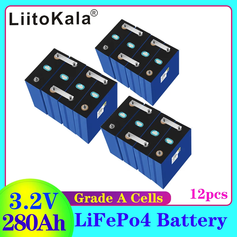 12PCS LiitoKala 3.2V 280Ah Lifepo4 Battery Cell Lithium Iron Phosphate Solar RV Grade A 280Ah EU Tax Free Fast Delivery