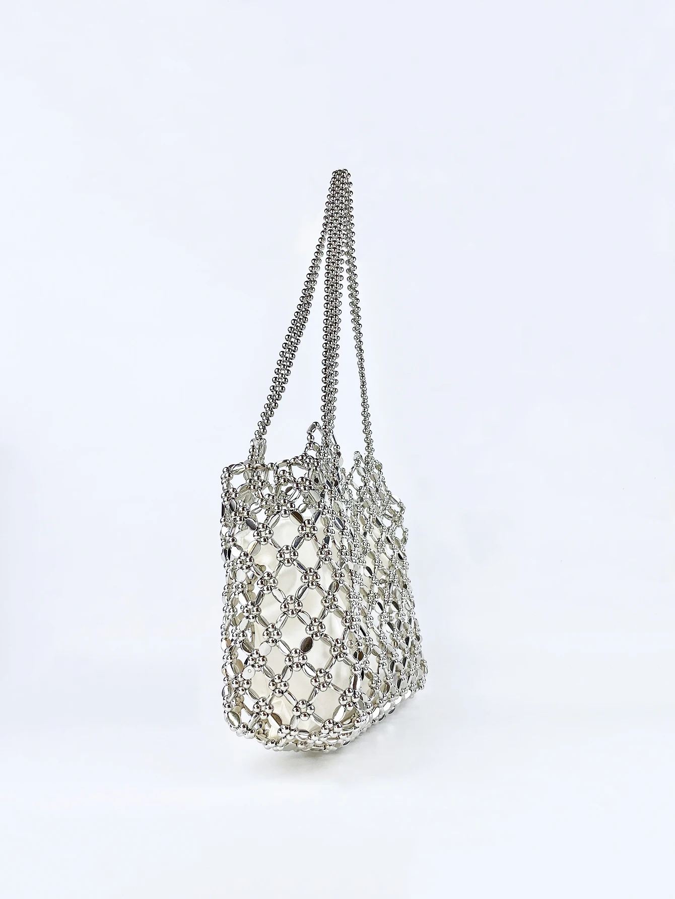 Vintage Metal Shiny Handwoven Beaded Bag Versatile Shopping Bag Tote Underarm Handbag