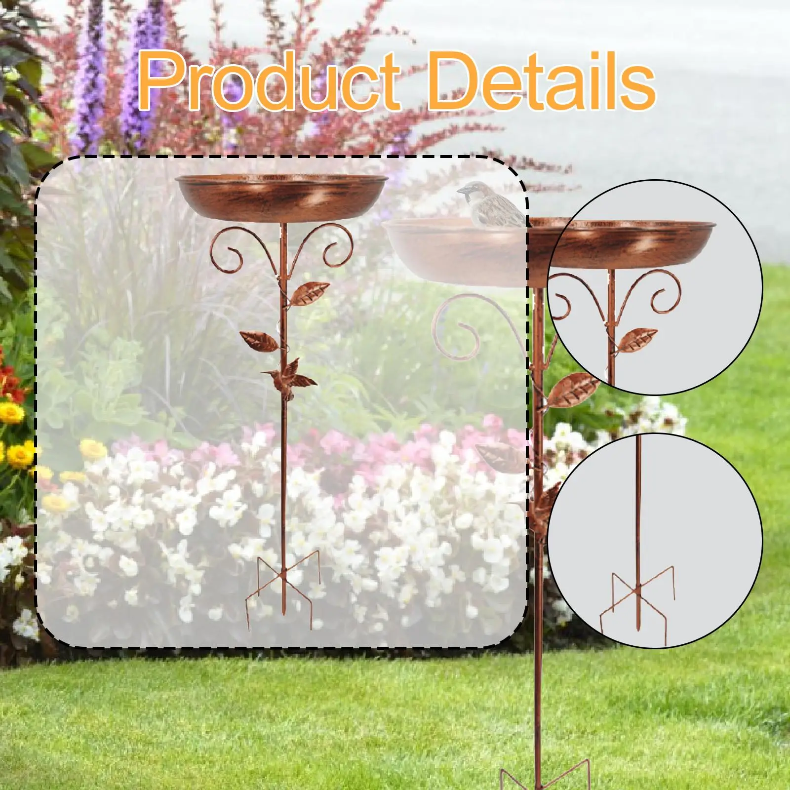 وعاء حمام الطيور للحديقة، وحدة تغذية الطيور، ديكور قوي، متعدد الوظائف، سهل الإعداد للطيور #5