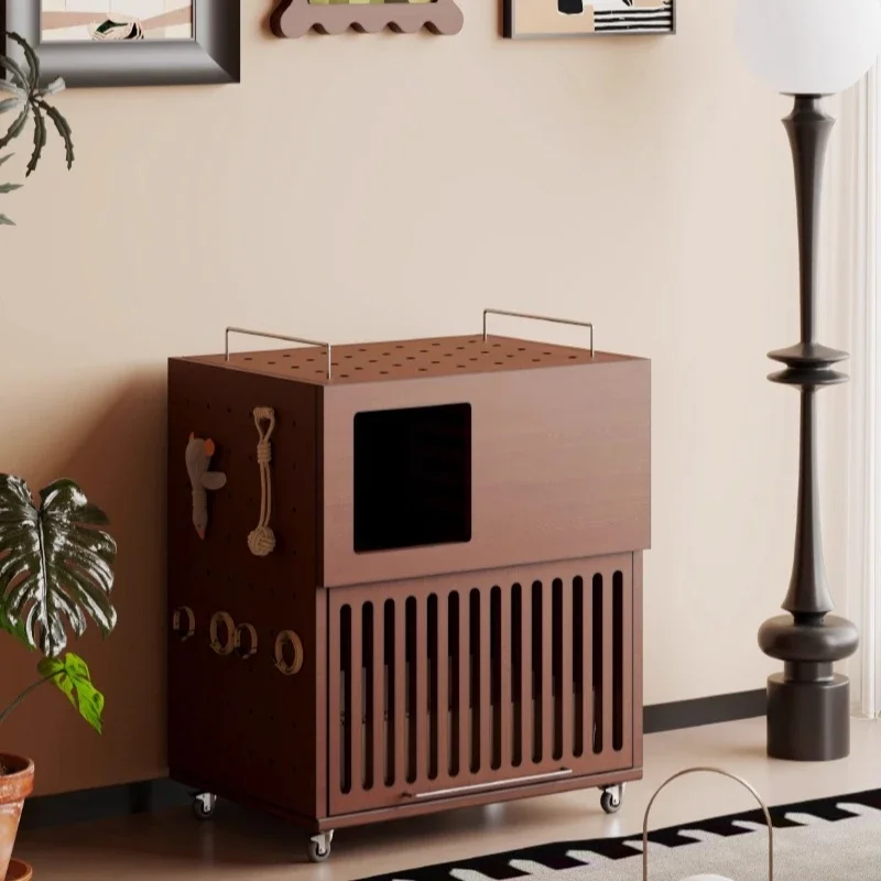Cat litter cabinet double-layer belt-proof litter cat litter box large splash-proof semi-closed black walnut