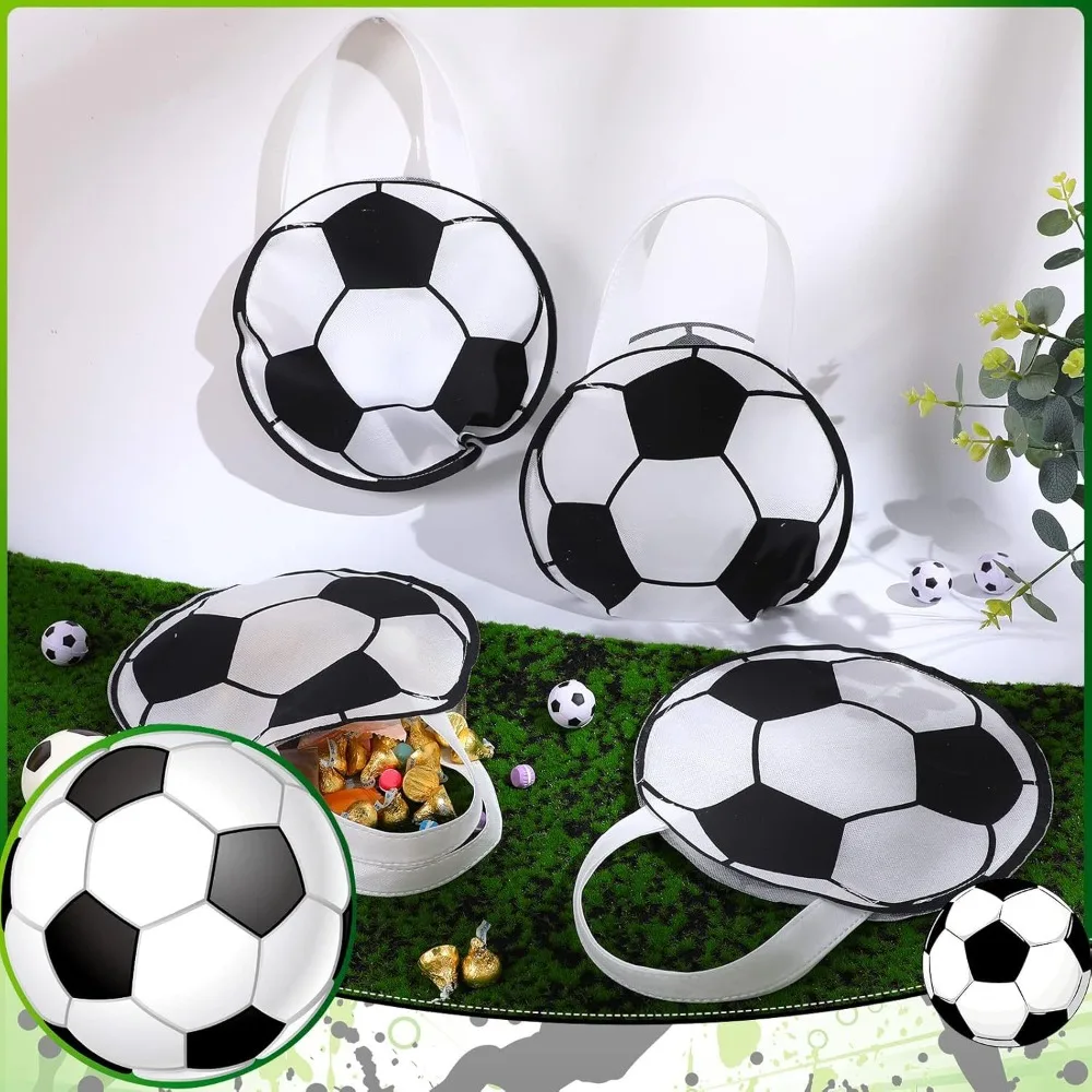5–20 Stück runde, nicht gewebte Geschenktüten mit Fußball-Motiv für Fußball-Karneval, Feier, Geburtstagsfeier, Feiertage, Süßigkeiten-Geschenktüten – Detail 4
