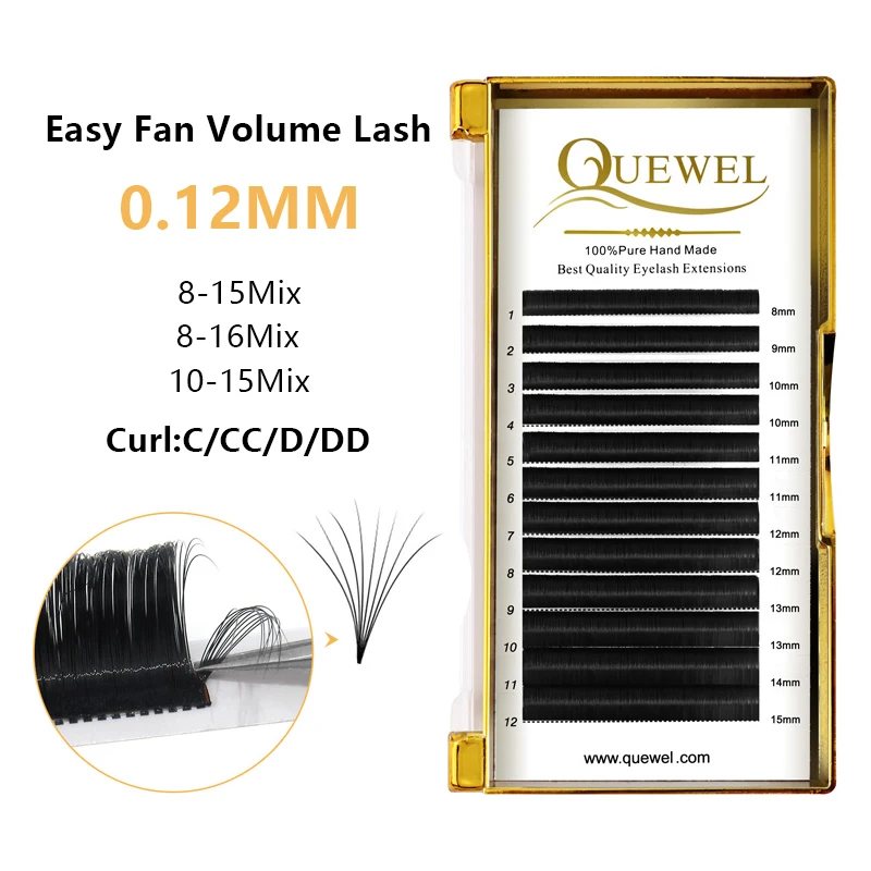 Quewel Lashes Easy Fan Blooming Eyelashes Extension 8D/10D/20D Volume Eyelash Automatic Flowering Silk Lash Extensions 8-15mix