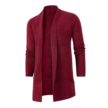 Men's Mid-Length Slim-Fit Knit Cardigan Coat 4 Men's Mid-Length Knitted Sweater Casual Slim Fit Cardigan Coat Large Size Korean Style Spring Autumn Season Outerwear 4