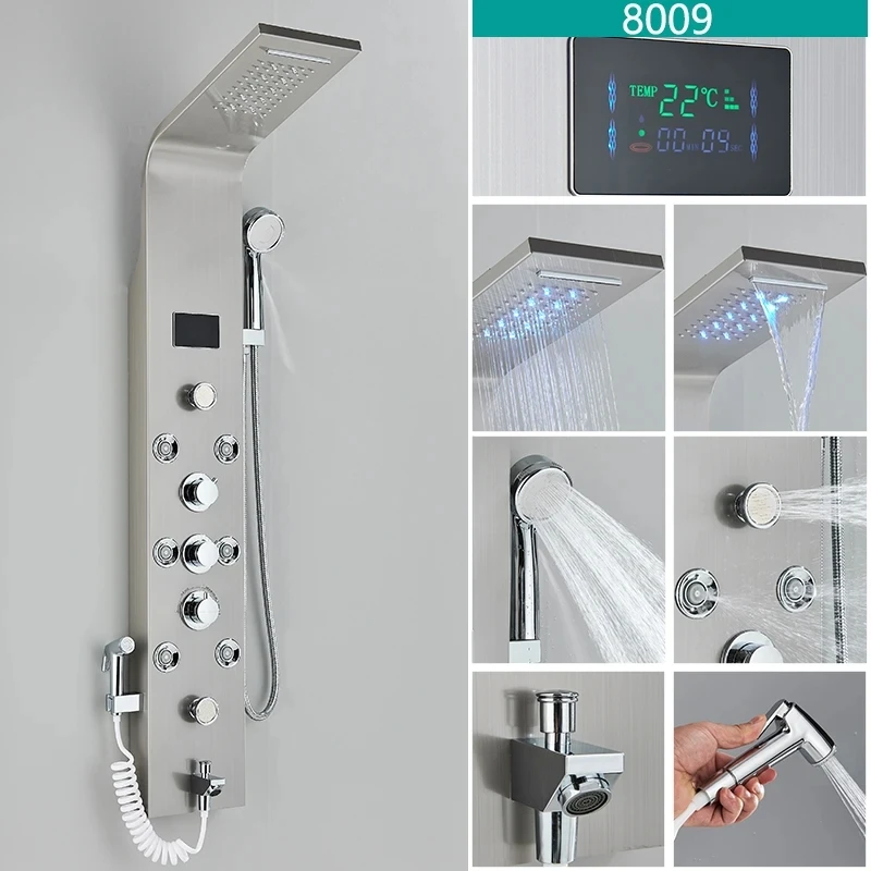 Wanmivezlo Douchepaneel Kolom 6-wegfuncties LED Regenwaterval Douche Met Digitaal Display en Bidet Bad Douchekraan