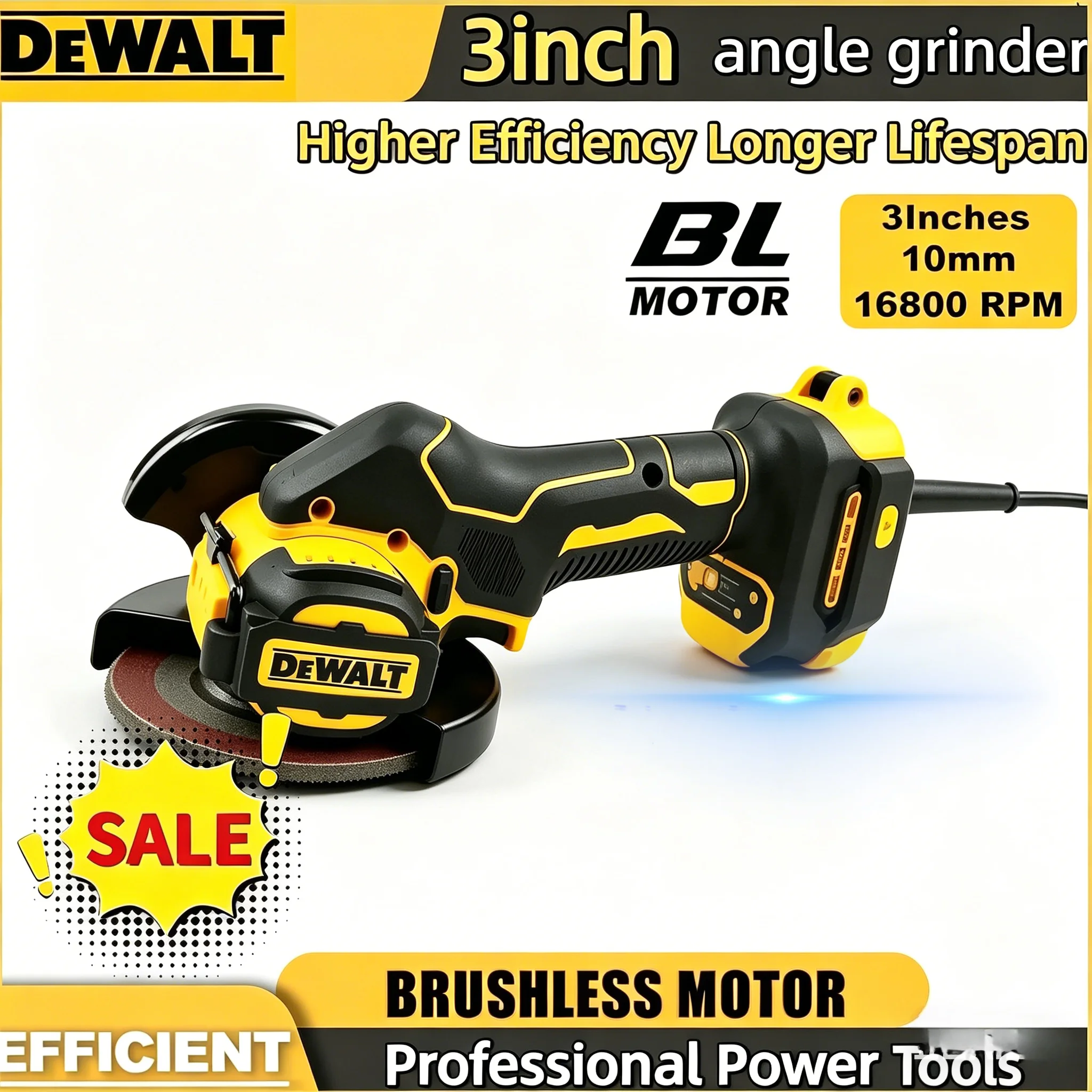 

Аккумуляторная угловая шлифмашина DEWALT 3 дюйма, 16800 об/мин, бесщеточный двигатель, портативный электрический инструмент для шлифовки и резки, для литиевых аккумуляторов 18В/20В
