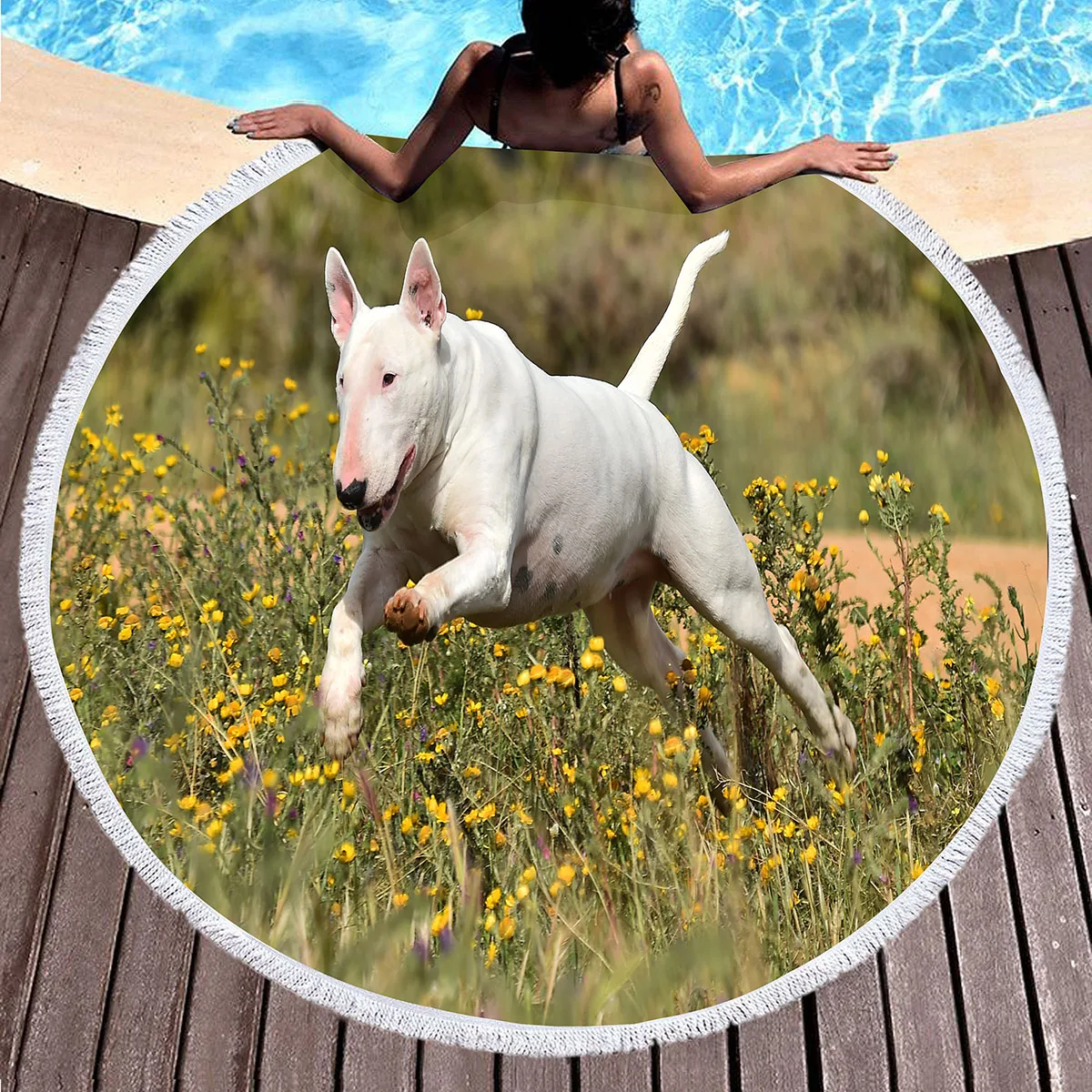 منشفة شاطئ مستديرة للكلاب من Bull Terrier، بطانية شاطئ لطيفة من الألياف الدقيقة الناعمة للحيوانات الأليفة، منشفة حمام سباحة ماصة سريعة الجفاف، سجادة نزهة محمولة #1