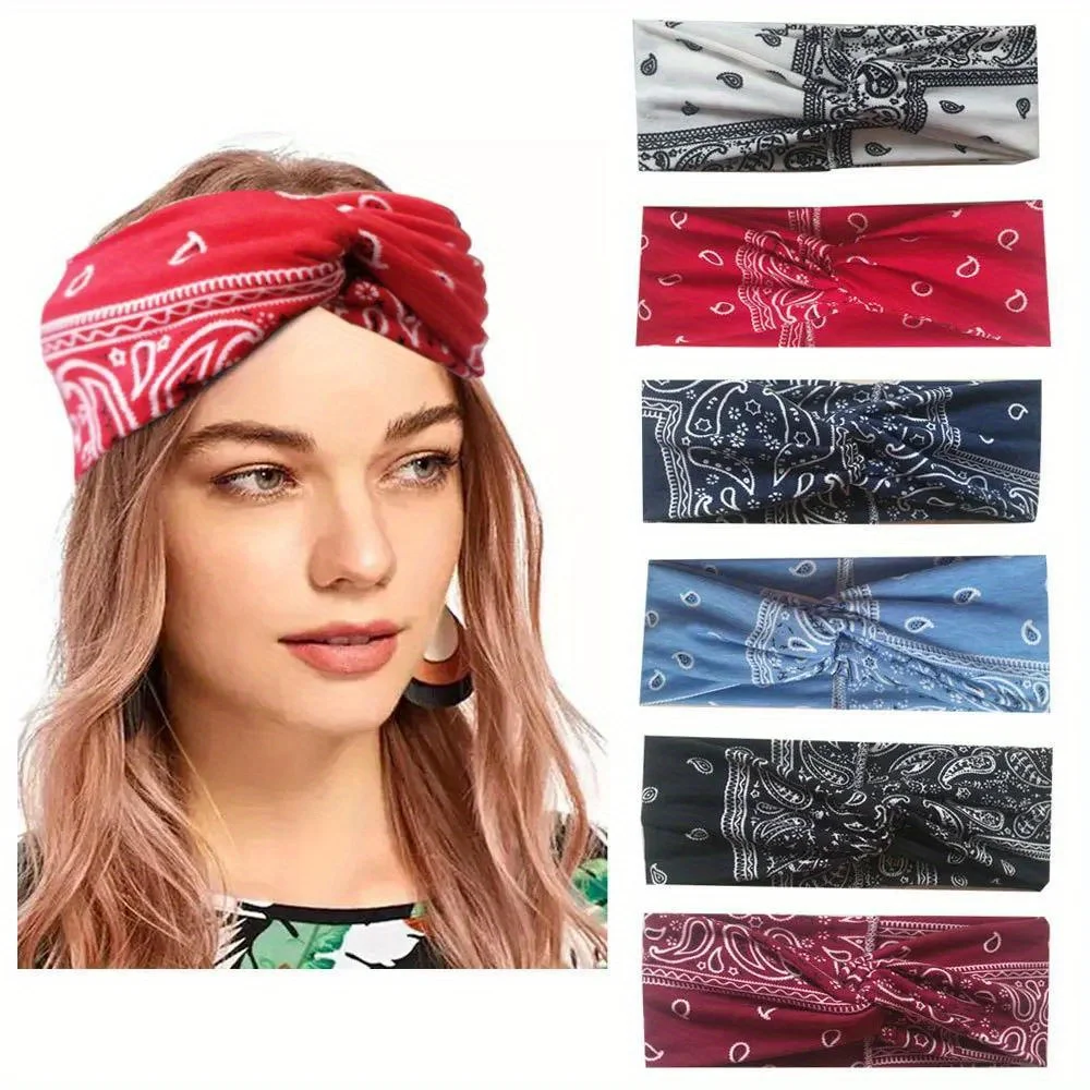 

Amoeba Print Paisley Headband Wide Knit Brim Cross Design Quick-Dry Sports Yoga Headband for Casual Wear
