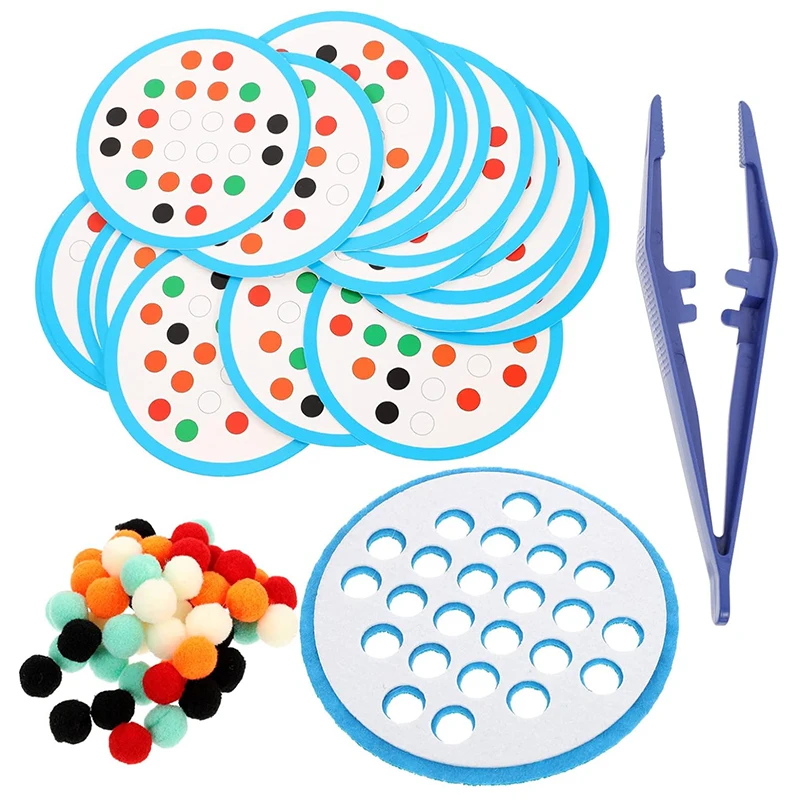 Children Montessori Pompoms Sorting Matching Toys with Tweezers Fine Motor Skill Preschool Training Educational Boys Girls Games