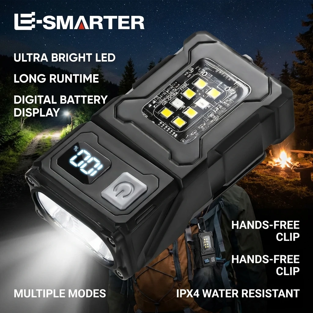 Mini lampe torche LED rechargeable par USB, portable, avec aimant, super lumineuse, lanterne de camping avec torche d'urgence COB