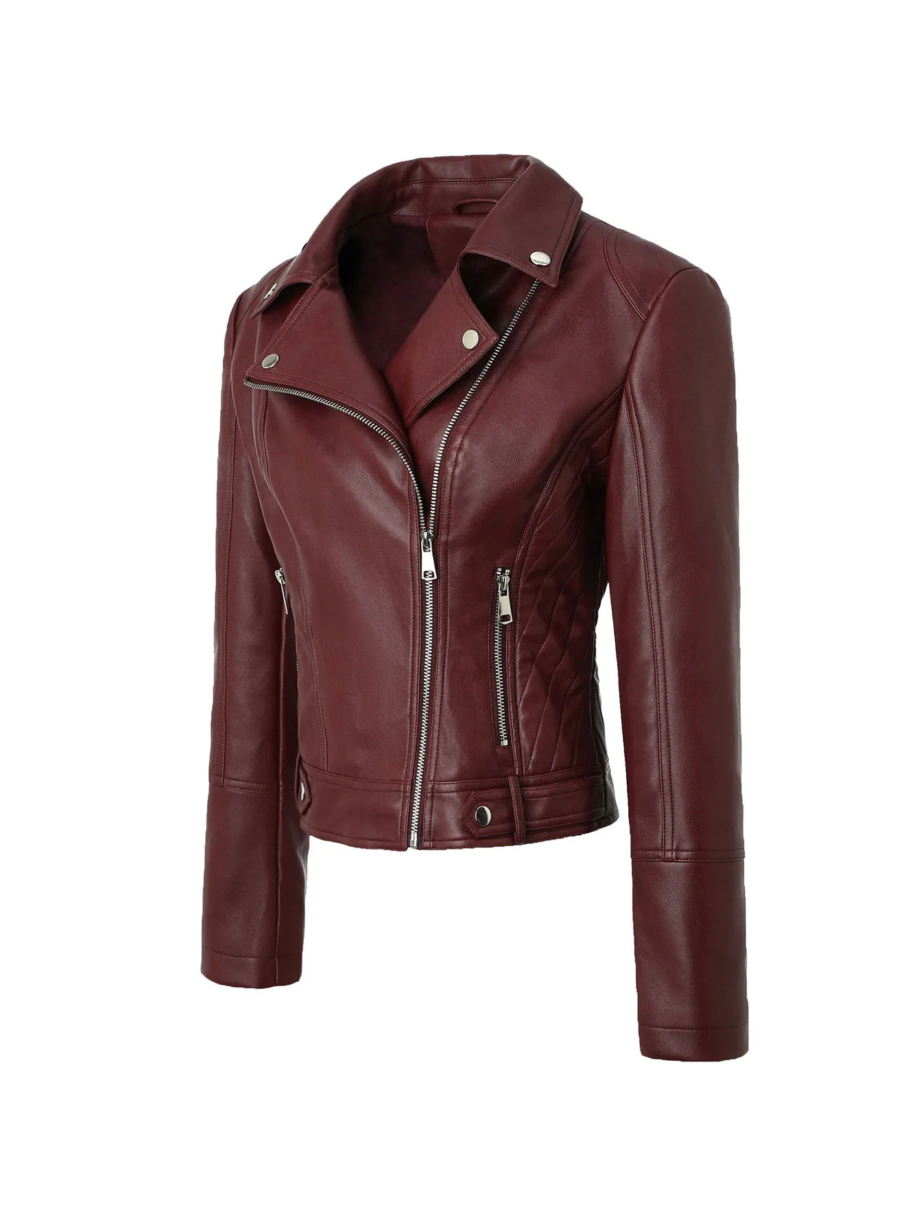 ⭐   سترة من جلد البولي يوريثان على طراز راكب الدراجة النارية للنساء - سترة نباتية صناعية للدراجات النارية مع سحاب وأزرار (أسود/أبيض/أحمر/أخضر) #3