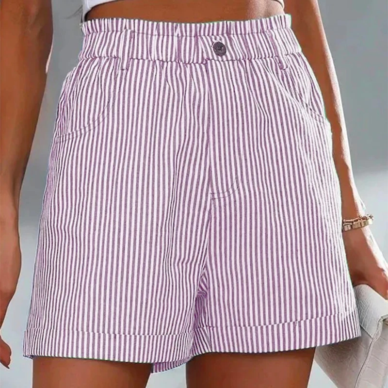 Women's Pajama Shorts Summer Striped High Elastic Waist Comfy Sleep Bottoms Casual Lounge Short Pants for Home Daily