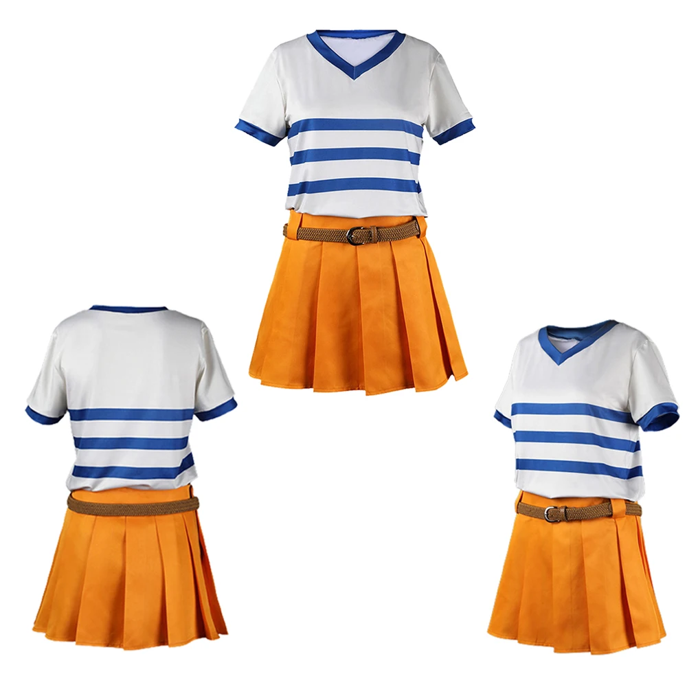 Anime Live Action TV One Piece Nami Cosplay Women Costume Fantasia T-shirt Skirt Belt Adult Halloween Carnival Party Clothes