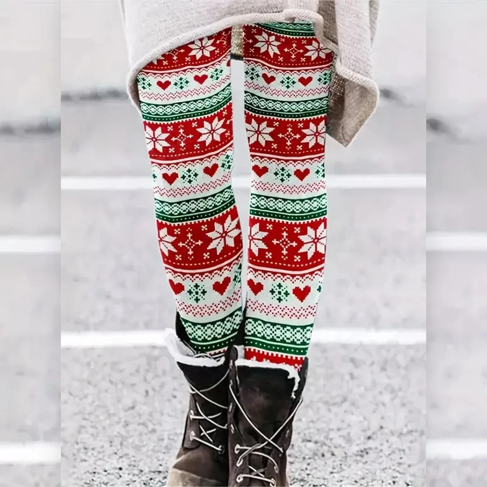 Christmas snowflake print stretch comfortable slim-fit hip lift tights casual leggings for women with a festive vibe