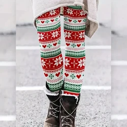 Natale fiocco di neve stampa stretch confortevole slim-fit hip lift collant leggings casual per le donne con una vibrazione festiva