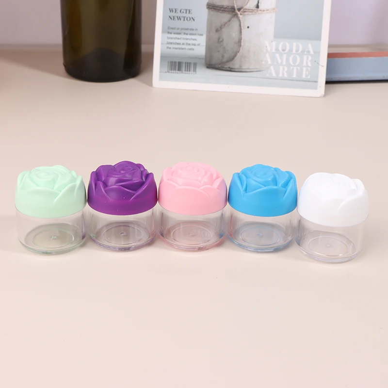 6Pcs 20g Plastic Cosmetic Cream Containers With Rose Shaped Screw Caps Empty Makeup Sample Jars Lip Balm Pot Jar