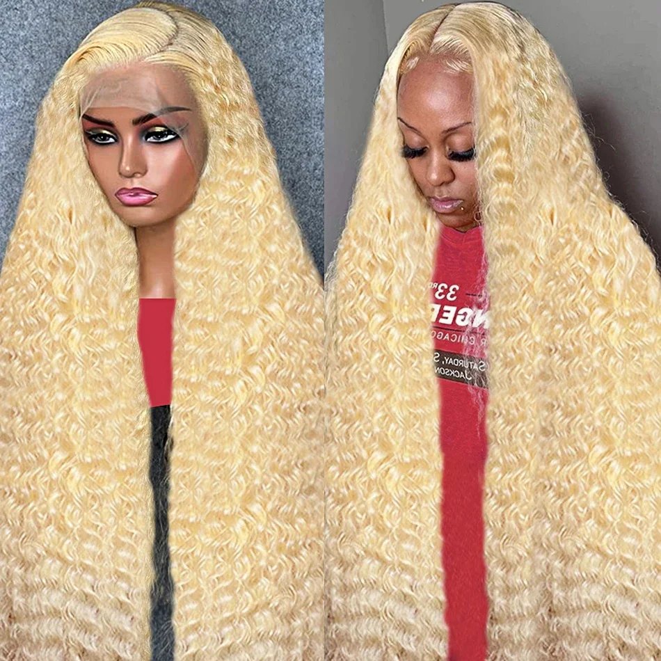 

613 Deep Wave Lace Frontal Wig Brazilian Pre Plucked Curly 13x4 Honey Blonde HD Transparent Lace Front Human Hair Wig