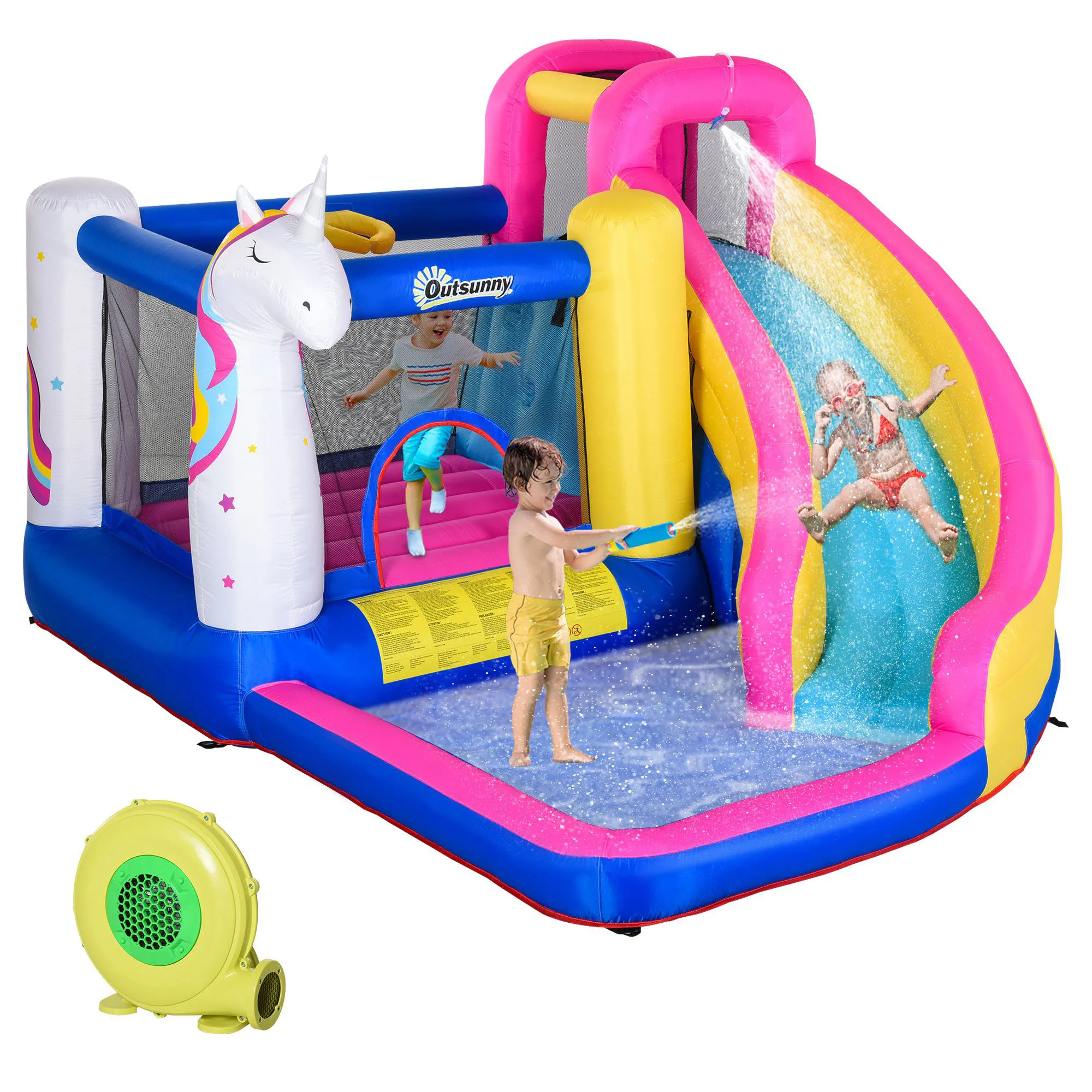 Casa inflable grande del rebote del unicornio 5 en 1, tobogán acuático inflable para los niños