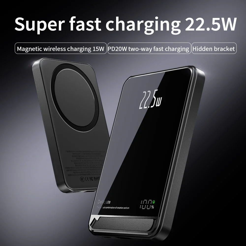 

9mm Magnetic Wireless Powerbank 10000mAh LED Intelligent Digital Display PD 20W Bidirectional Fast Charging for IPhone HUAWEI