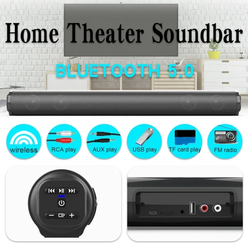 Barra de sonido inalámbrica para TV, columna de Altavoz Bluetooth, Subwoofer inalámbrico, cine en casa, Sonido Envolvente 3D con Radio Fm para computadora, 40W