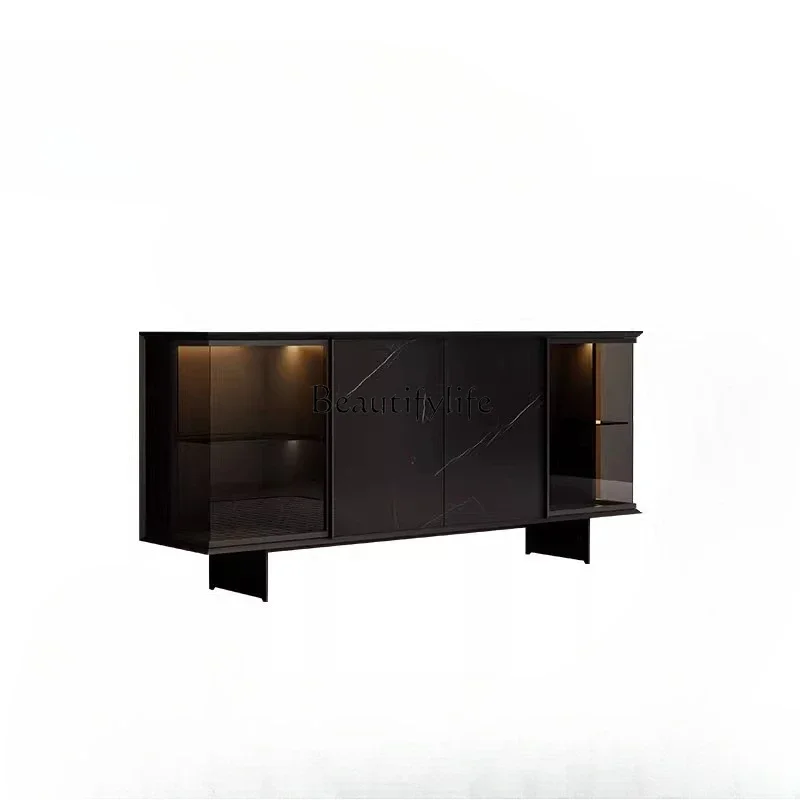 

Ljy Italian minimalist rock slab dining side cabinet light luxury high-end living room storage glass wine cabinet