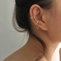 Minimalist Hollow Star zircon Fake Piercing Earcuff Earrings Chain Tassel Line for Woman No Piercing Ear Cuff Women Ear Jewelry