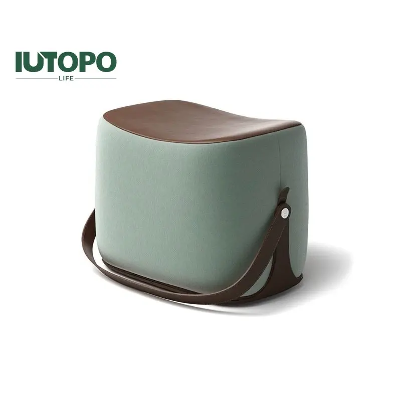 Saddle Hallway Ottoman With Box Storage Stool PU Leather Pouf Household Shoe Stool Living Room Light Luxury Solid Wood Stool