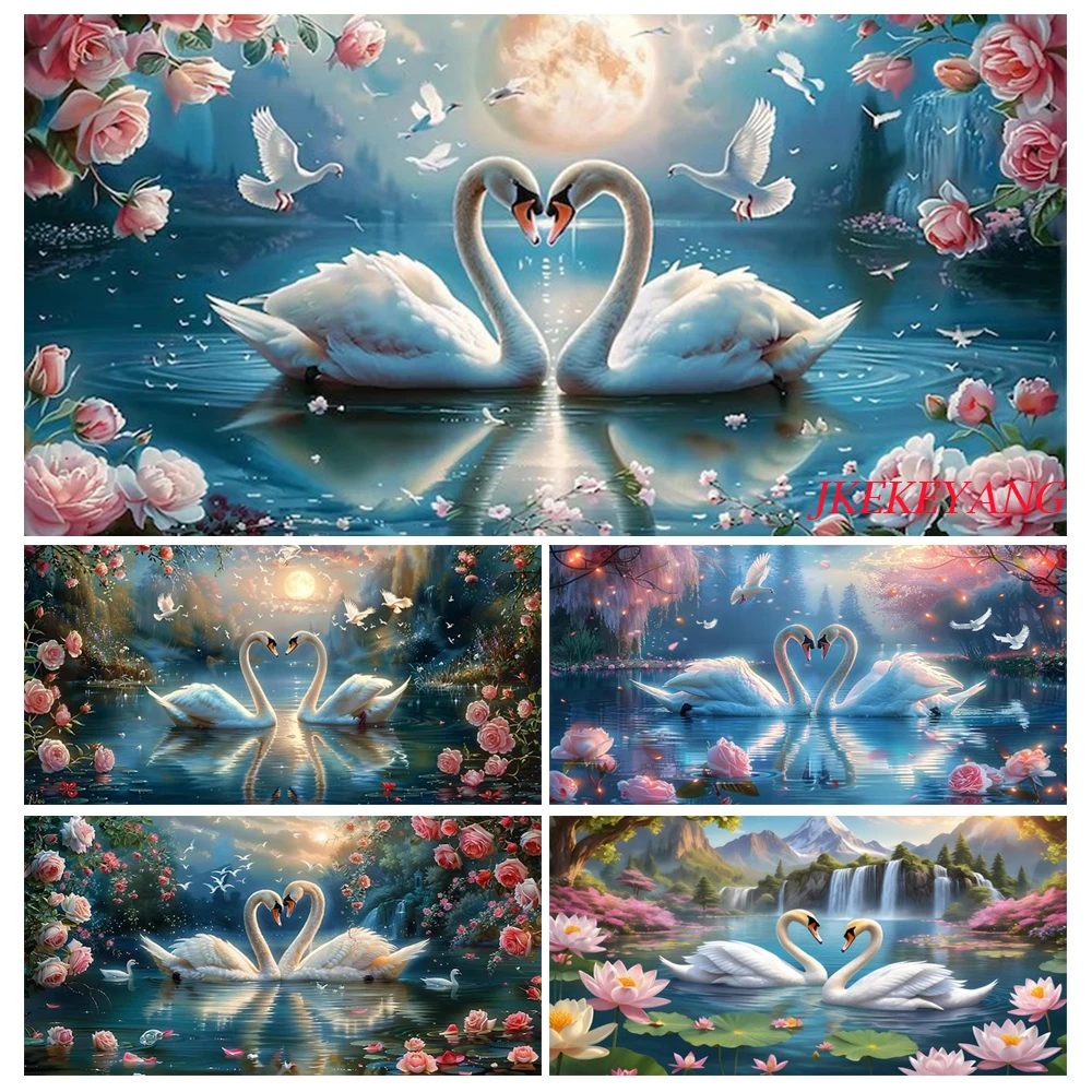 DIY Diamond Painting Cross Stitch Kit White Swan and Flower Full Drills Diamond Mosaic New Collection 2024 Home Decor Gift