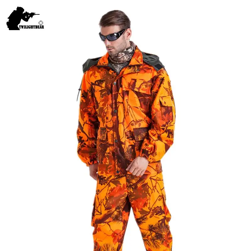 Outdoor Bionic Camoouflage Safari Suit Oversized Waterproof Orange BirdWatching Clothes Set Hunting Ghillie Suit 4XL A2F121