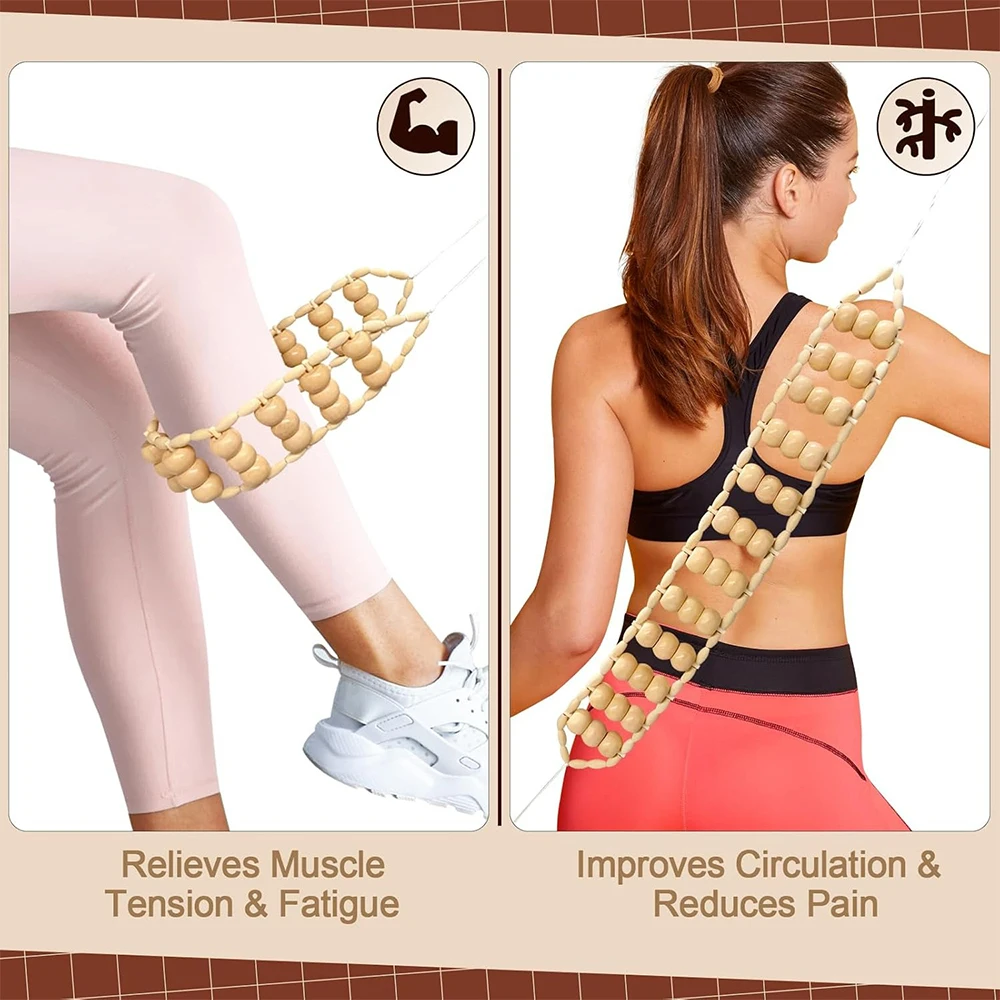 Full Body Massage Roller Rope Wood Back Massage Roller Rope Wood Therapy Cellulite Massage Tools for Neck Leg Back Pain Relief