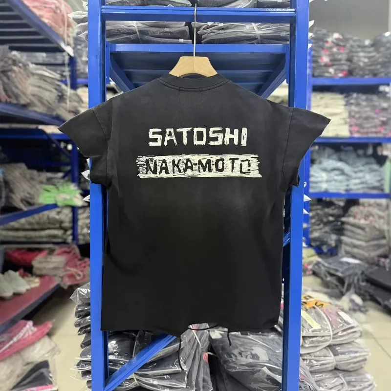 High Street SATOSHI NAKAMOTO American Biker Style Washed Distressed Ripped Collar Sleeveless T Shirt Men's Clothing