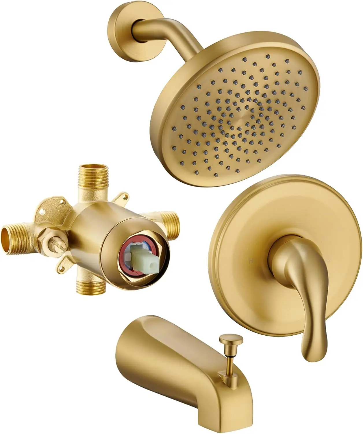 

Gold Shower Faucet Set with Rain Head, Tub Spout & Valve - High-Pressure Trim Kit for Bathroom