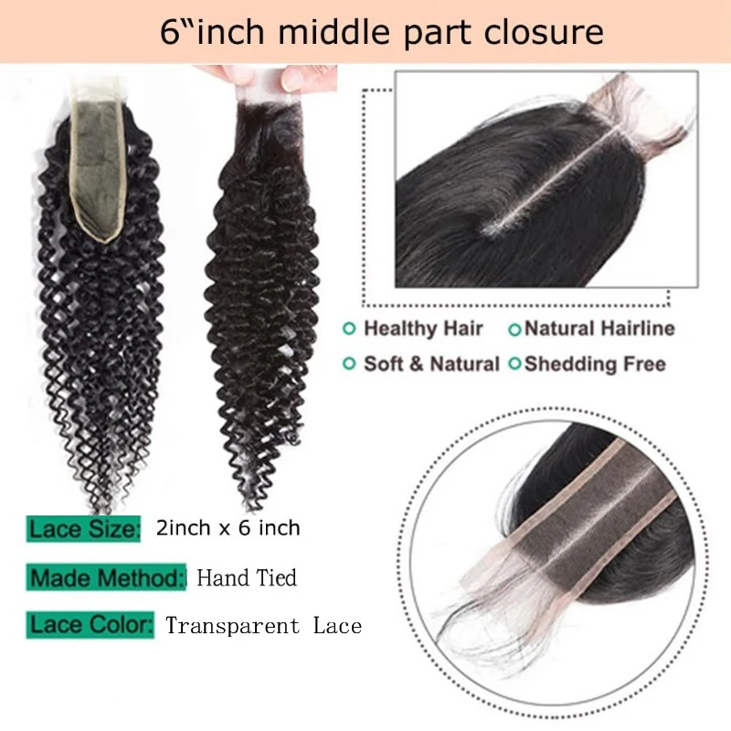 Kinky Curly 2x6 Lace Closure Human Hair For Black Women Brazilian Remy Hair Kinky Curly Transparent Lace Closure Soft and Silky